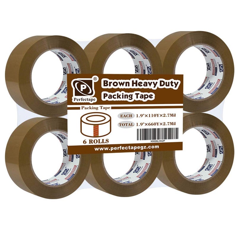 P PERFECTAPE PERFECTAPE Heavy Duty Brown Packing Tape 6 Rolls, Total 600 Meters, 2.7 mil, 1.88 in x 100m, Ultra Strong, Refills for Moving, Packaging and Shipping(Not Paper Tape) - Image 1